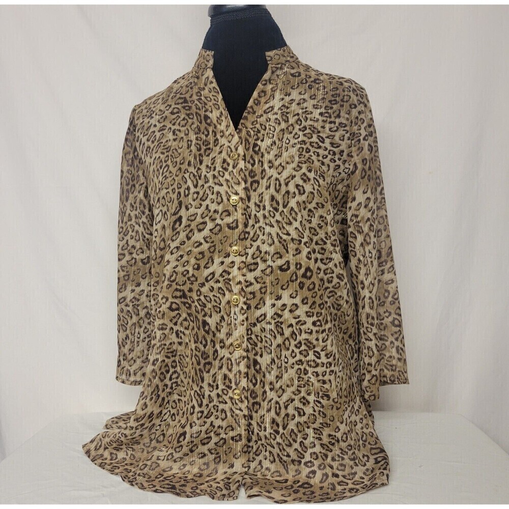Susan Graver‎ Size Medium 3/4 Sleeve Sheer Style Women's Blouse Animal Print
